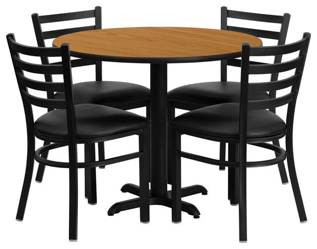 Offex 36" Round Laminate Table Set With Ladder Back Metal Chair