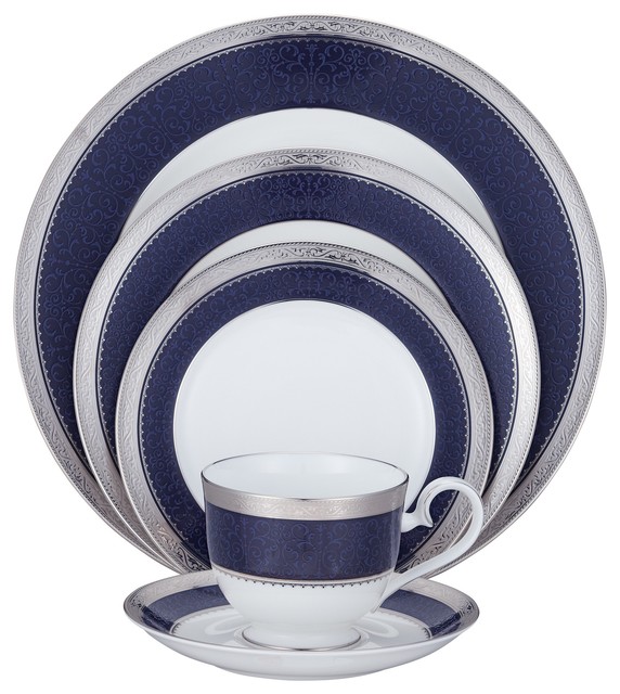 Noritake Odessa Cobalt Platinum, 5Piece China Set Traditional