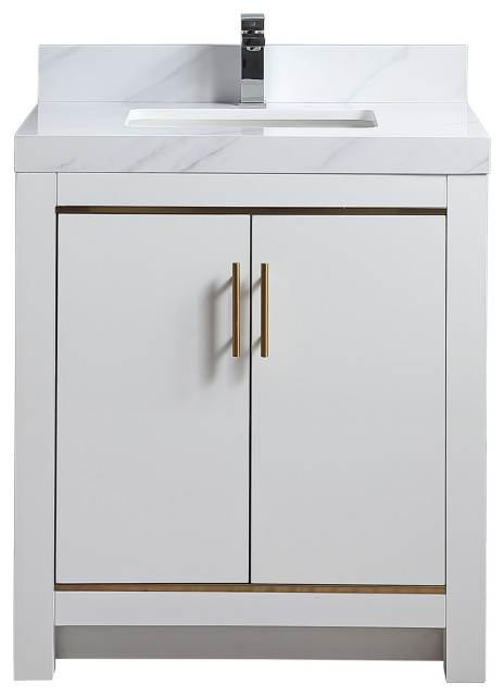 30" Vanity Matte White With White Carrara Quartz Countertop (no ...
