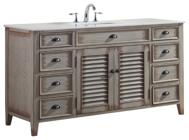 Palm Beach Cottage Look Single Bathroom Vanity Distressed Beige 60 Palm Beach Cottage Look Single Bathroom Vanity Distressed Beige 60