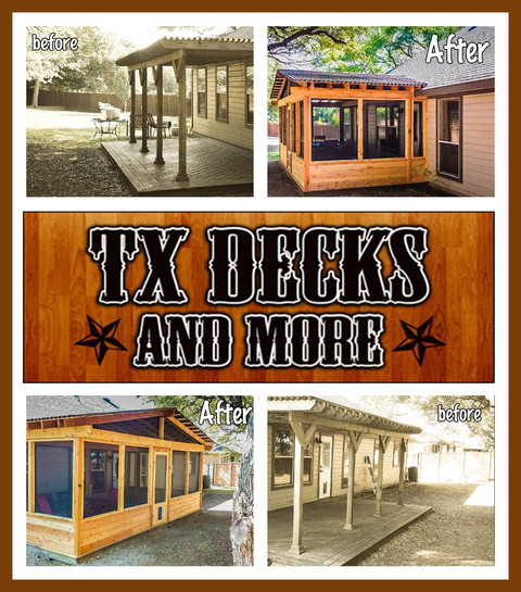 Inspiration for a backyard deck remodel in Austin with a roof extension
