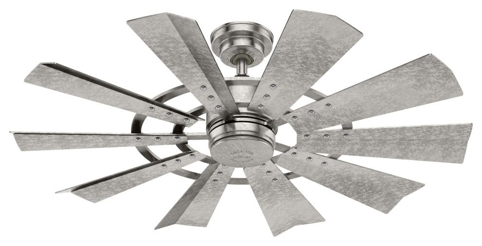 Hunter 44" Crescent Falls Galvanized Damp Rated Ceiling Fan and Wall