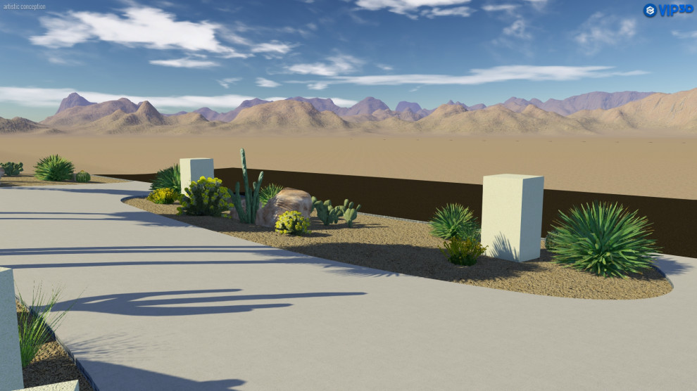 Design ideas for a large and desert look transitional front yard full sun xeriscape for spring in Phoenix with concrete pavers.