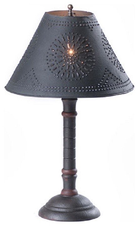 Wood Table Lamp With  Distressed Farmhouse Finishes, Black