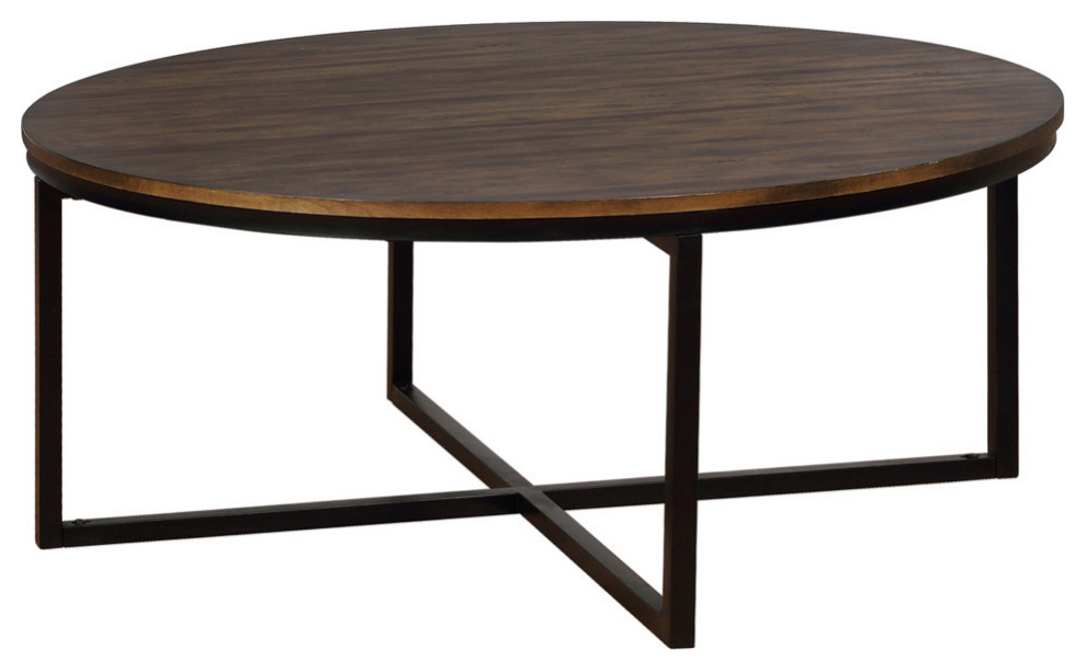 Arcadia Acacia Wood 42" Round Coffee Table, Antiqued Mocha Industrial