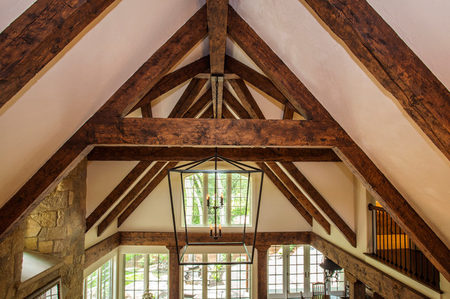 Distressed Fir Beam Truss Detail In Great Room Cathedral