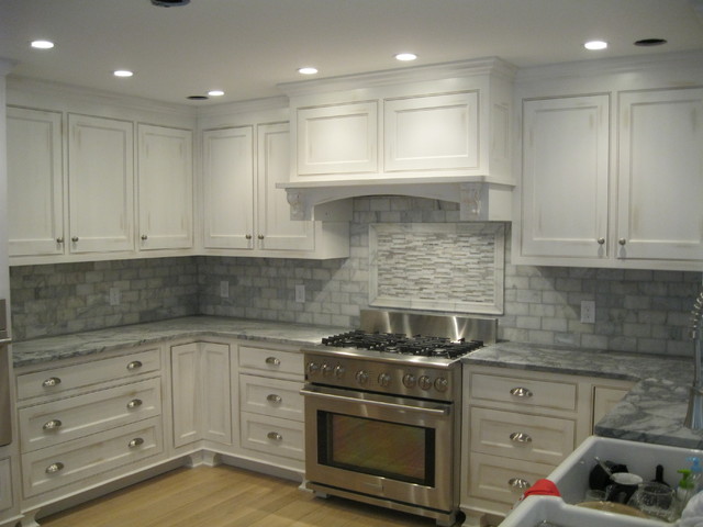 white marble backsplash - Traditional - Kitchen - Boston - by Tile Gallery