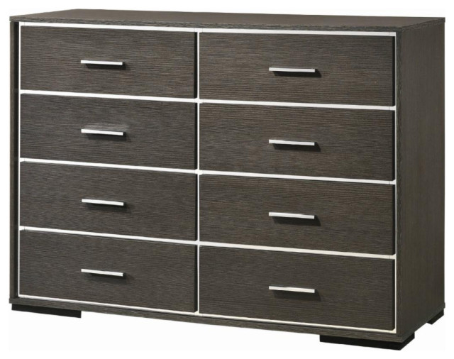 Contemporary Double Dresser, 8 Spacious Drawers With Aluminum Pulls