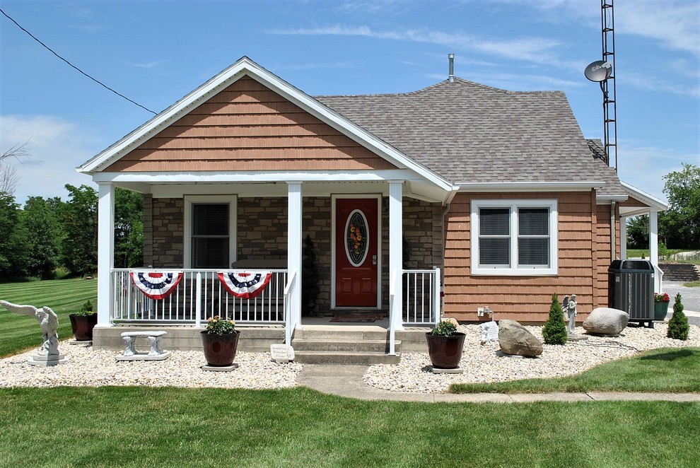 Front door - front door idea with a red front door