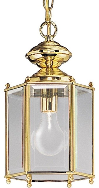 1 Light Outdoor Hanging Lantern Polished Brass Clear Beveled Glass 1 Light Outdoor Hanging Lantern Polished Brass Clear Beveled Glass Traditional Lights By Louie Lighting Inc