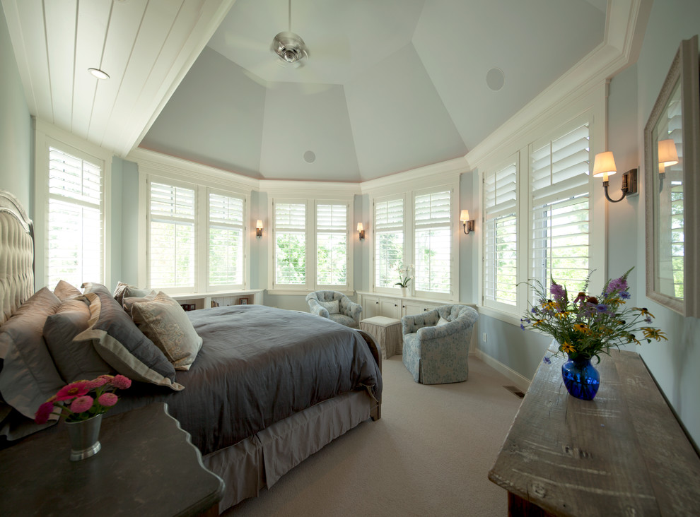 Bedroom - transitional bedroom idea in Minneapolis with blue walls