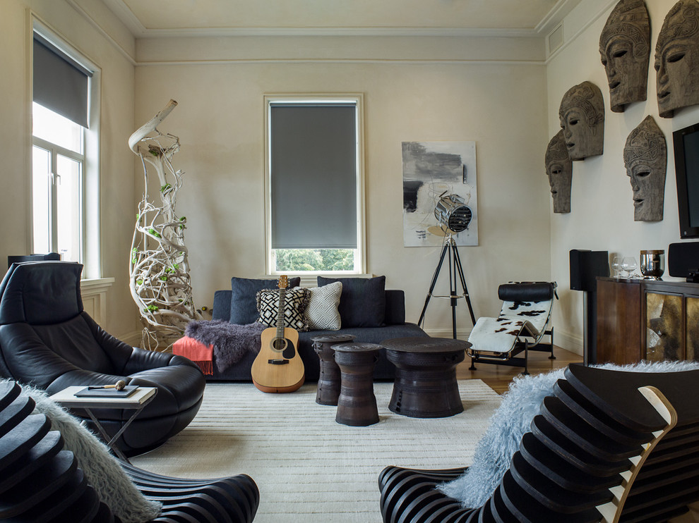Photo of an eclectic living room in San Francisco with beige walls.