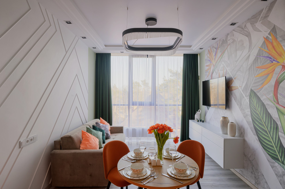 Идея дизайна: объединенная гостиная комната в современном стиле