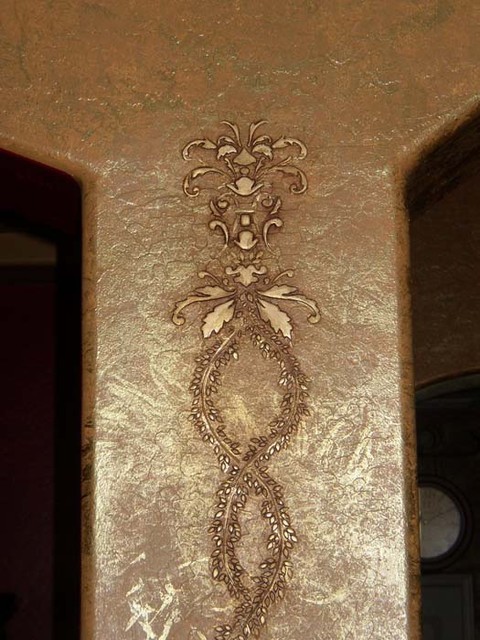 Raised Plaster Stenciling On Column Wall Mediterranean Seattle Raised Plaster Stenciling On Column Wall Mediterranean