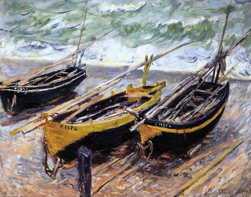 Claude Oscar Monet Three Fishing Boats, 18"x24" Premium Archival Print