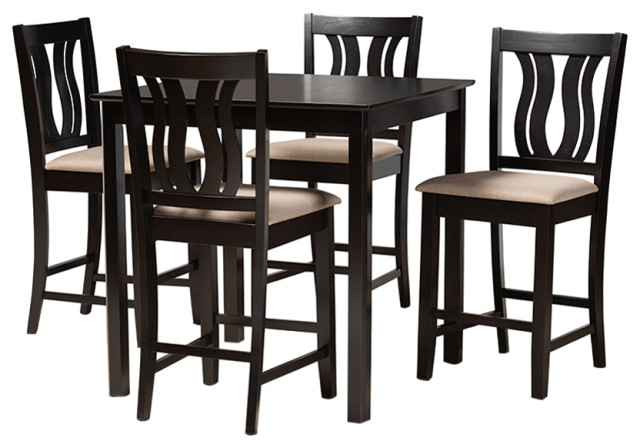 Fenton Sand Fabric Upholstered and Dark Brown Finished Wood 5-Piece Pub Set