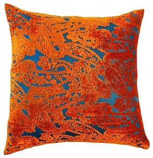 Blanco Orange Paisley Pillow