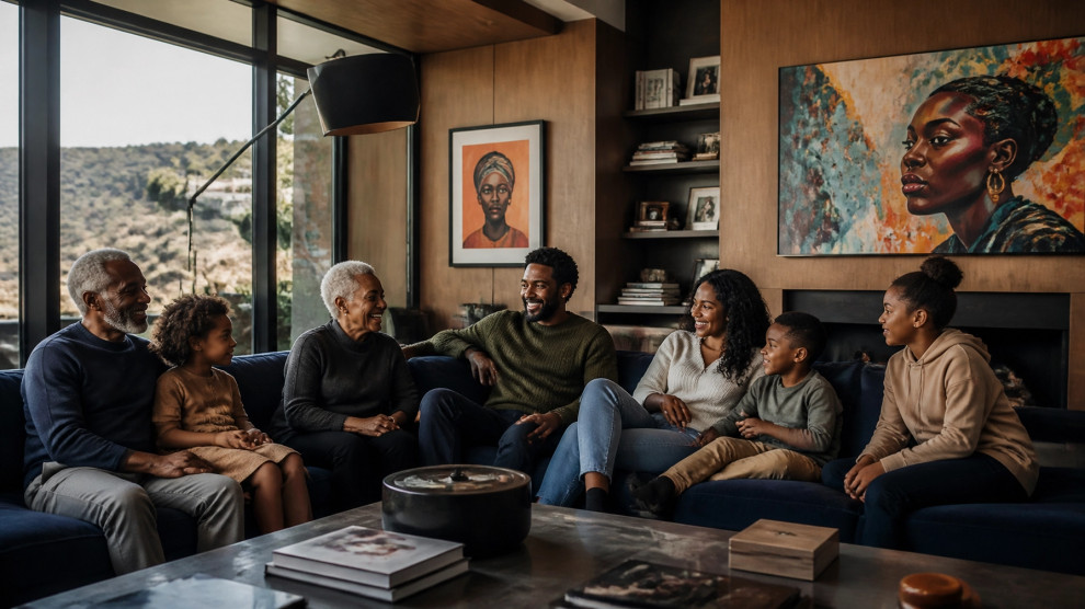 family in the living room