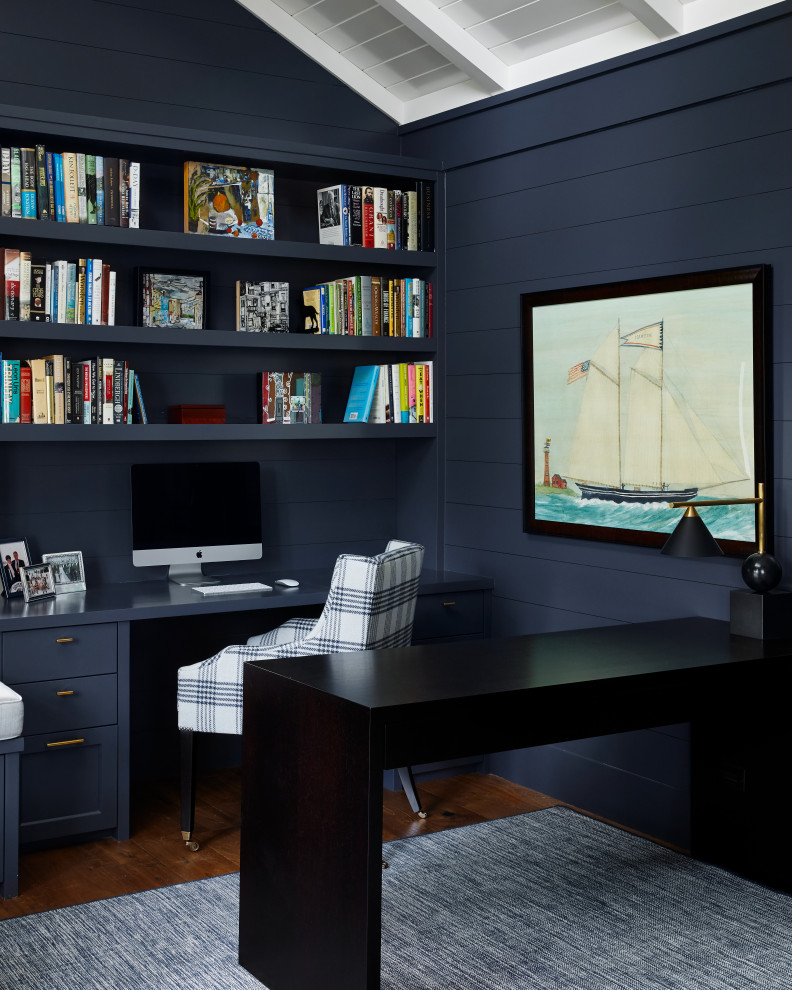 Example of a beach style home office design in Chicago