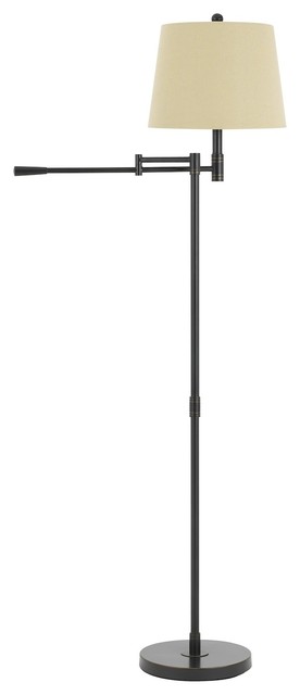 100W Monticello Metal Swing Arm Floor Lamp With Burlap Shade