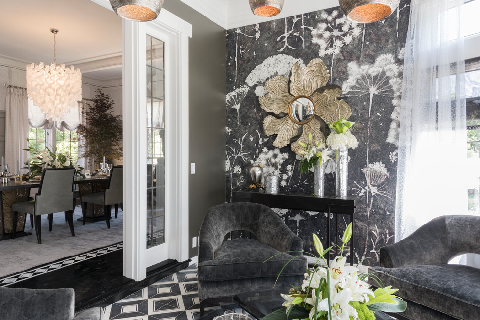 Example of a transitional family room design in Los Angeles