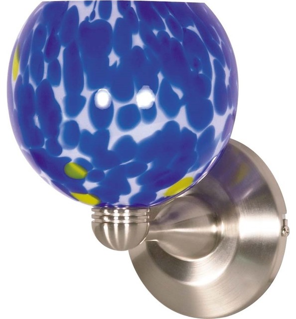 Brushed Nickel and Caspian Blue Sphere Glass Wall Sconce