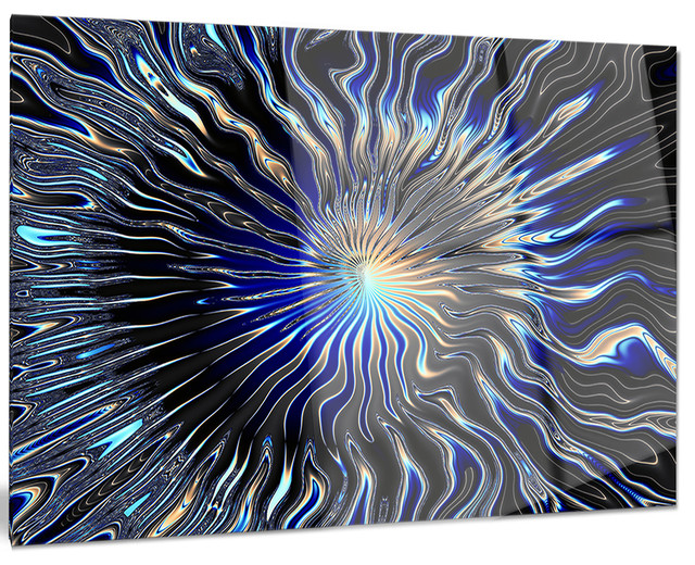 "Blue Rays From the Circle" Glossy Metal Wall Art, 28"x12