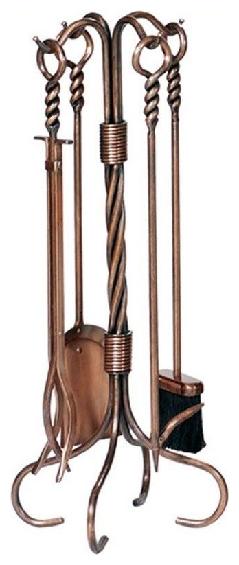 Uniflame 5 Piece Antique Copper Fireset With Ring Swirl Handles Tampico Brush Fireplace Tools By Homesquare Houzz - Uniflame Copper Fireplace Tool Set