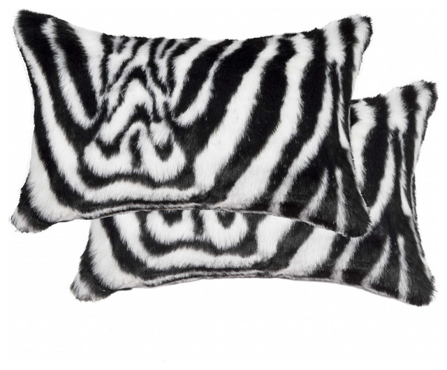 HomeRoots 12" x 20" x 5" Denton Zebra Black and White Faux Pillow 2-Pack