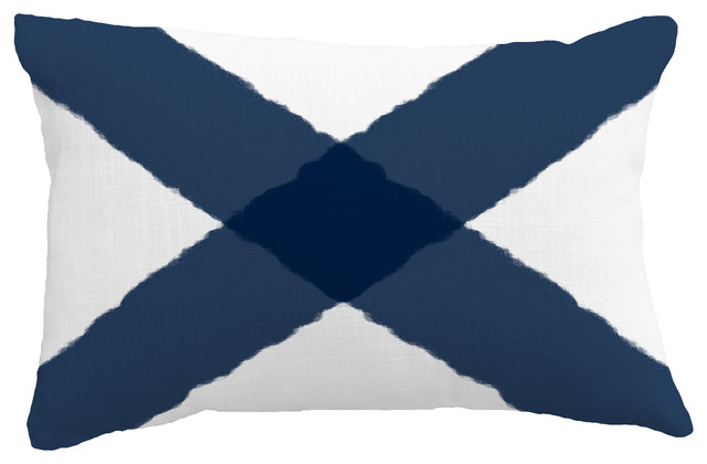 X Marks the Spot Geometric Print Throw Pillow With Linen Texture, Navy, 14"x20"