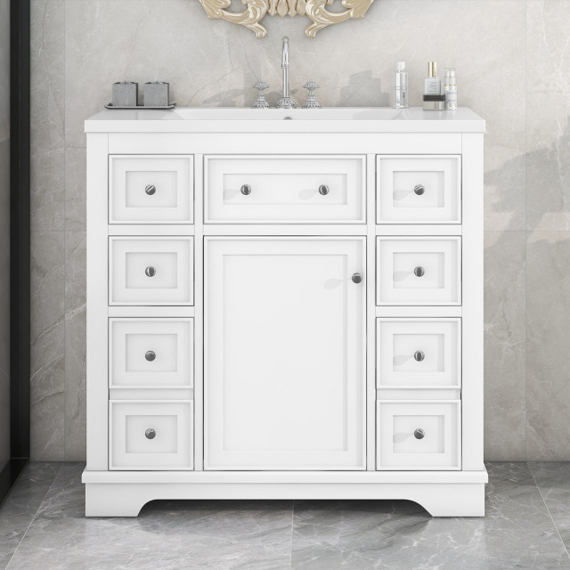 36" Freestanding Bath Vanity Set, Drawers and Ceramic Sink