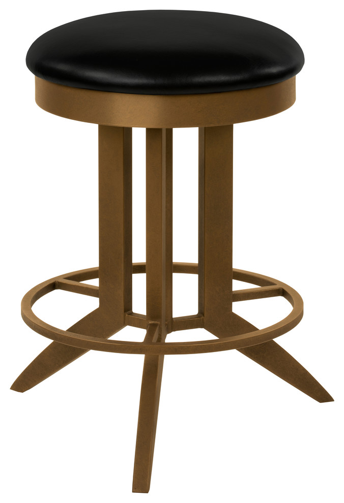 Cambridge Backless Swivel Barstool, Black Faux Leather and Copper