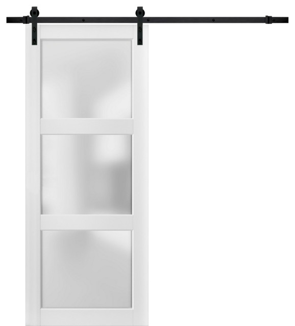 Sturdy Barn Door Glass 3 Lites Lucia 2552 Matte White