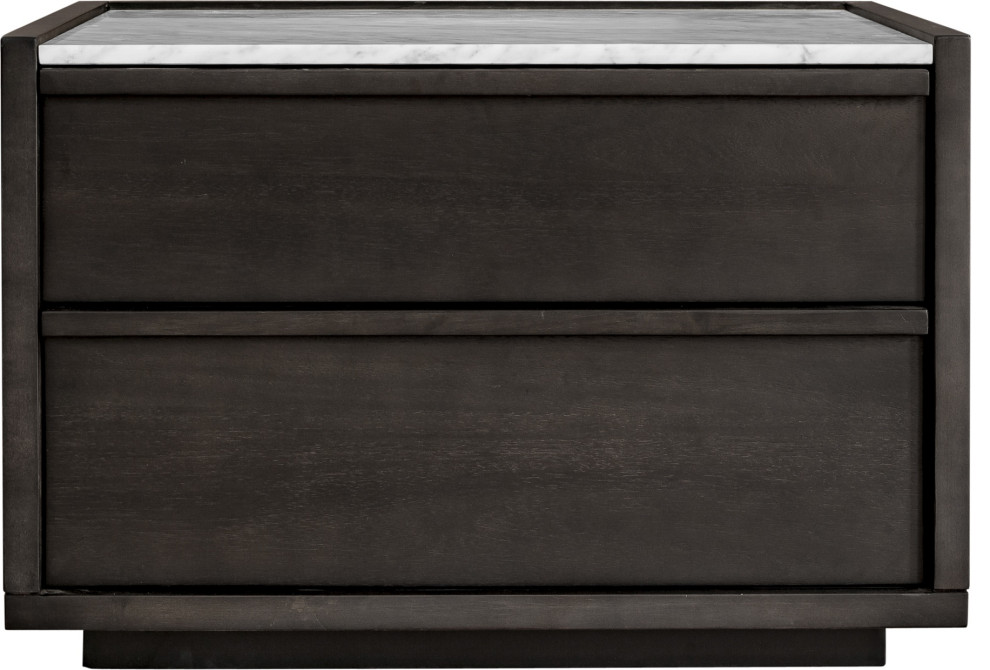 Ashcroft Dark Grey Acacia Wood 2-Drawer Nightstand with White Marble Top