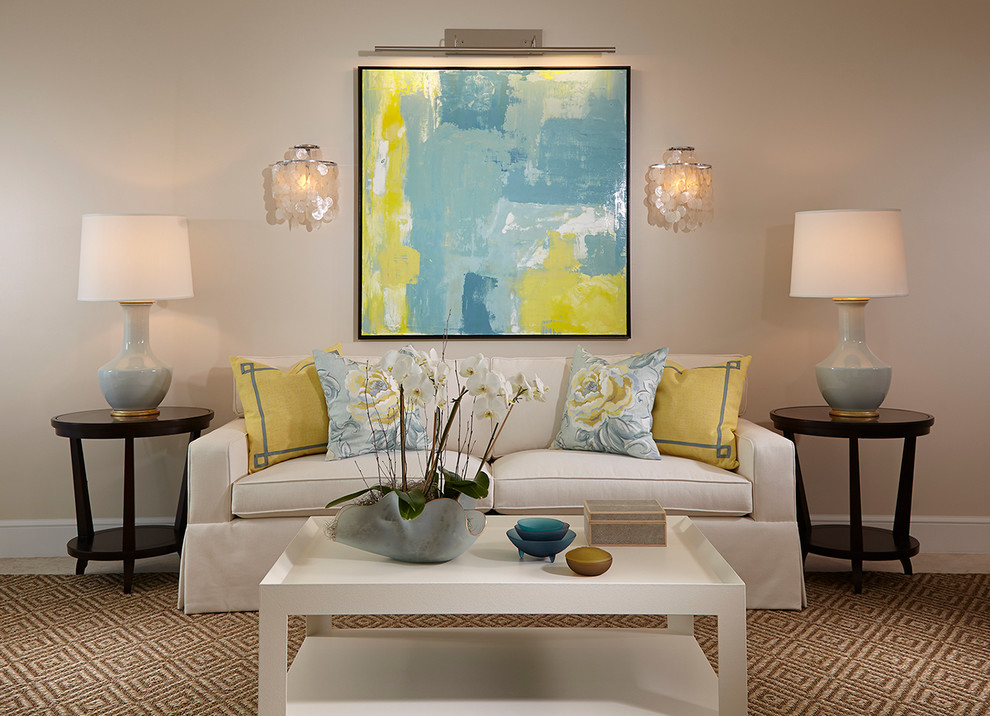 This is an example of a transitional family room in Miami.