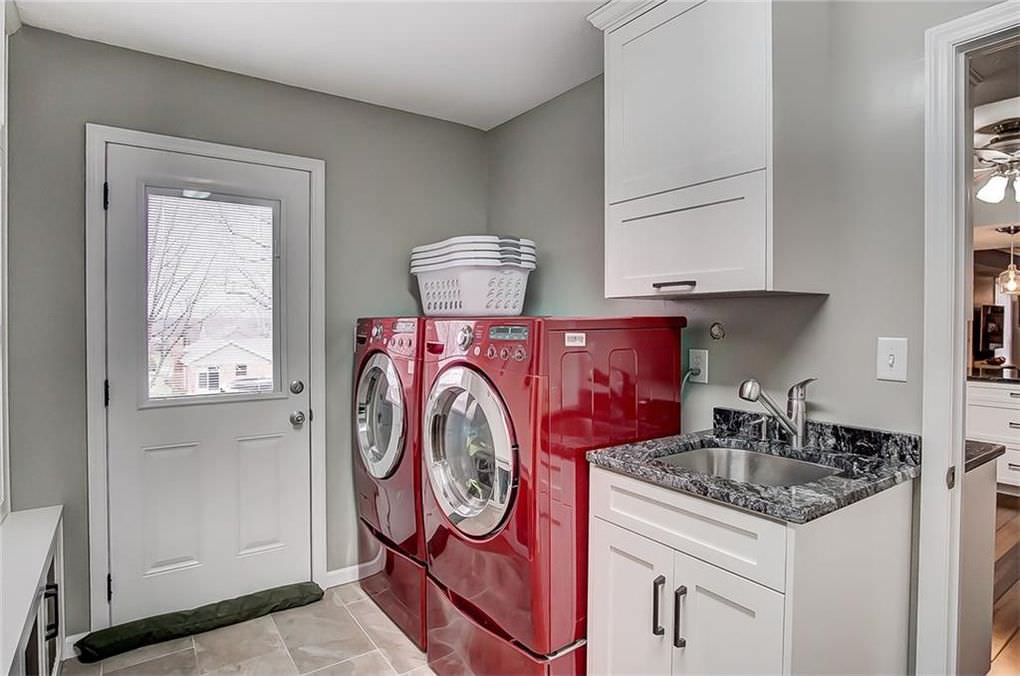 Transitional White Painted Laundry Room