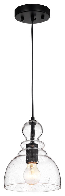 Warehouse of Tiffany Matte Black 1-Light Decanter Seeded Glass Pendant HM022/1