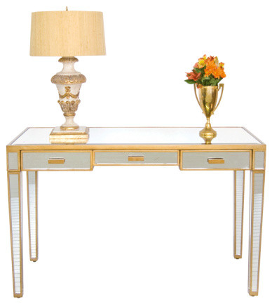 Worlds Away Vivien Mirrored Desk, Gold