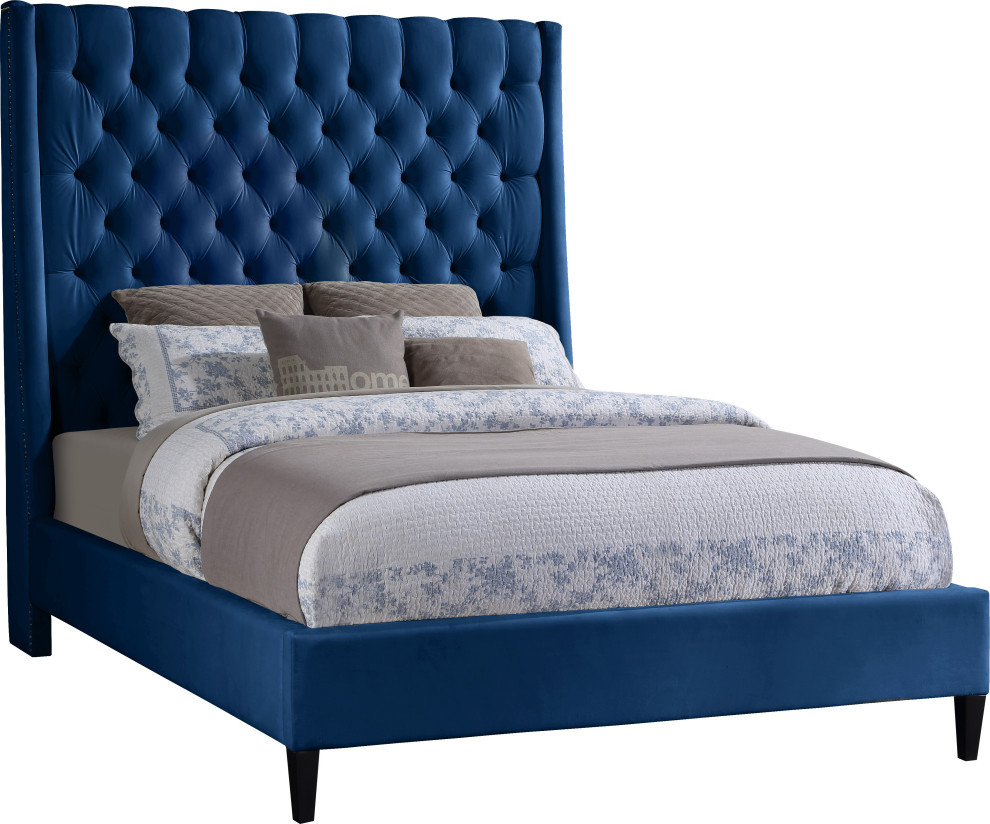 Fritz Velvet Upholstered Bed, Navy, King