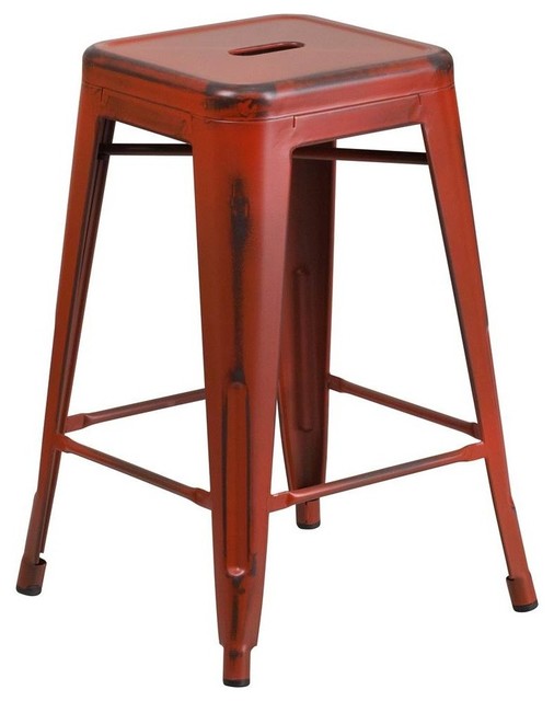 Flash Furniture Distressed Metal Stool Industrial Bar Stools And