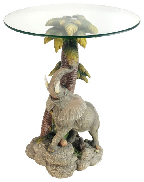 24"h glass top color sculpture end table, elephant - eclectic 24"h glass top color sculpture end table, elephant - eclectic