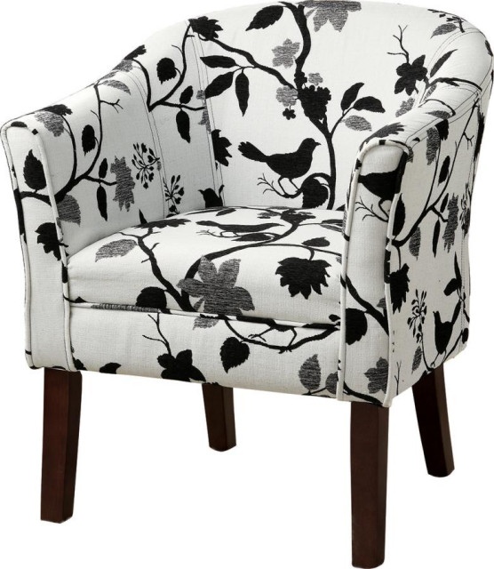 Playful Bird and Branch Accent Chair Print Accent Chair Transitional
