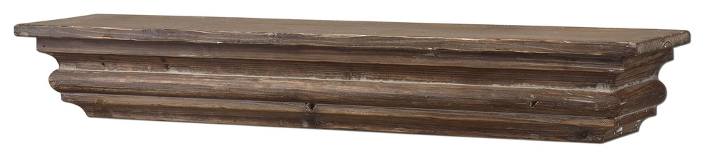 Agustin Walnut-Stained Rustic Wood Display Shelf, 32"