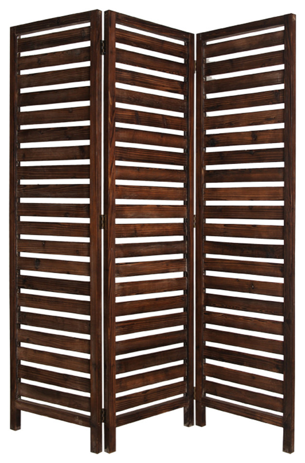 63" X 72" Brown 3 Panel Solid Wood Fortress  Screen