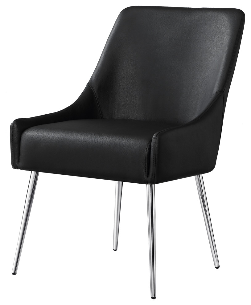 Fergo Dining Chair, Set of 2, Black Leather Pu, Armless, Leg: Chrome