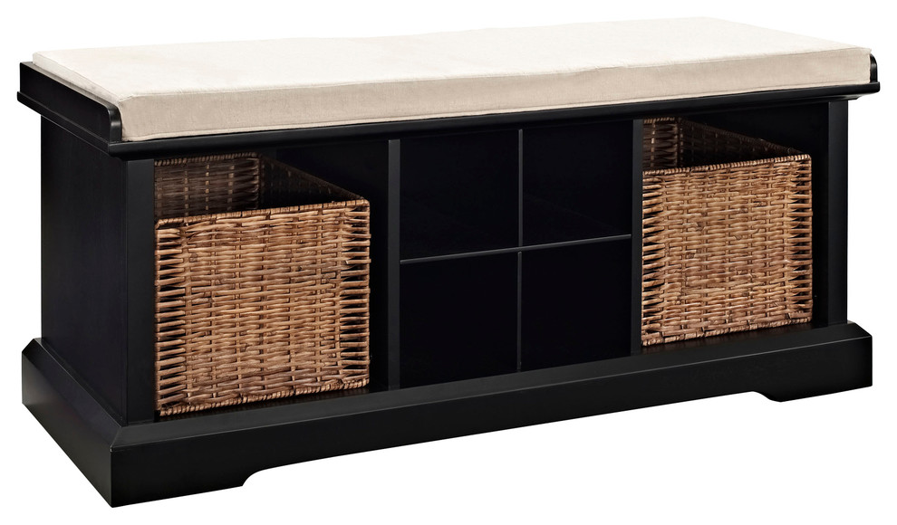 Crosley Furniture Brennan Solid Wood Entryway Bench/Wicker Baskets in