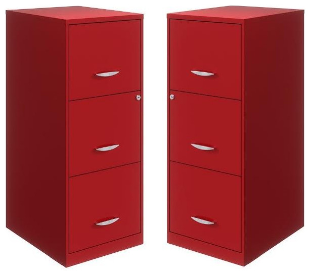 Home Square 3 Drawer Metal Vertical Filing Set in Lava Red (Set
