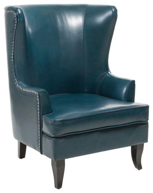 Gdf Studio Jameson Tall Wingback, Blue Leather Wingback Chair