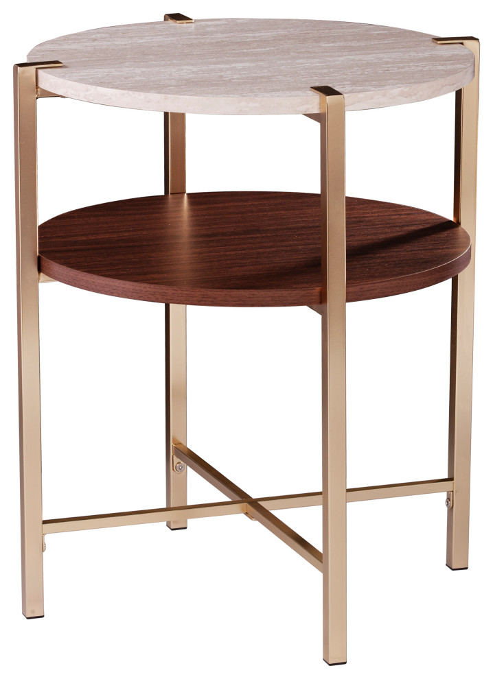 Altivo Round End Table With Faux Marble Top Contemporary Side