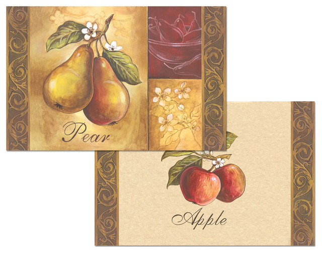 Vinyl Plastic Placemats Reversible PearApple Set of 4 Farmhouse